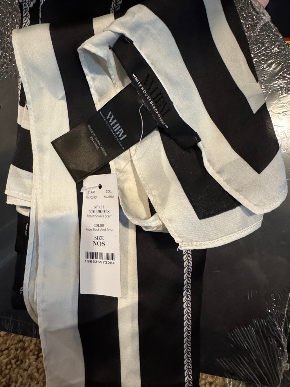 White House Black Market Black and White Striped Scarf